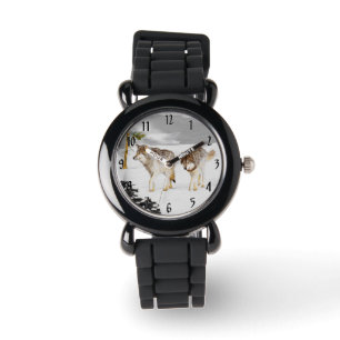 Montre Loups en peinture sur neige - Art original de la f