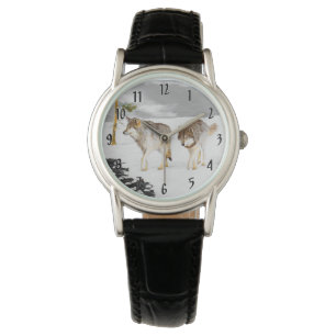 Montre Loups en peinture sur neige - Art original de la f