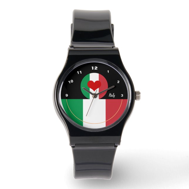 Montre Love Italie montre, coeur rouge, Drapeau italien m (Recto)