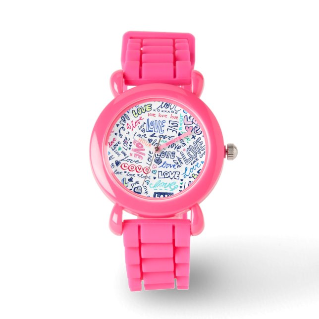 Montre Love Love Love - jolie fille rose Parties scintill (Recto)