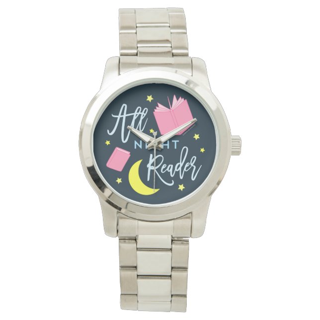 Montre Lune Stars et livres roses Tous Lecteur de Nuit (devant)