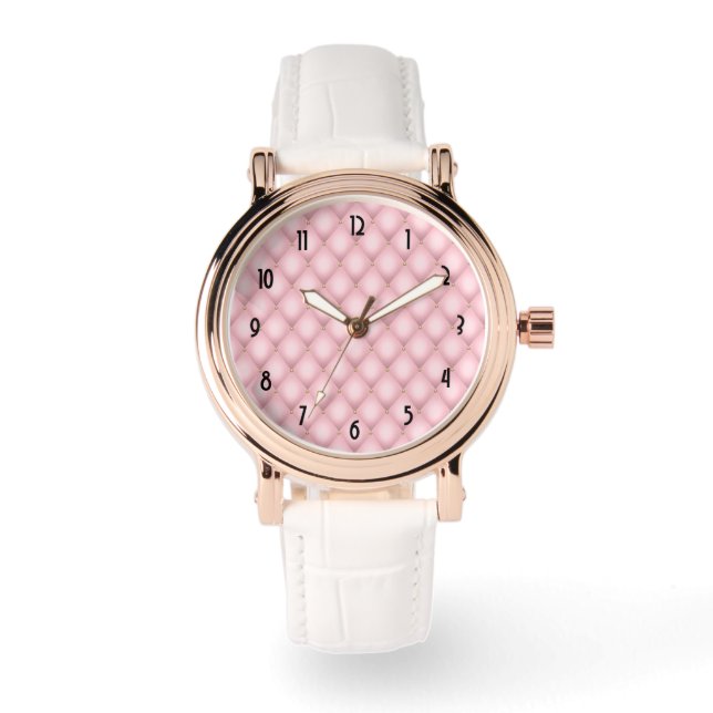 Montre Luxueux Motif en diamant verni rose (Recto)