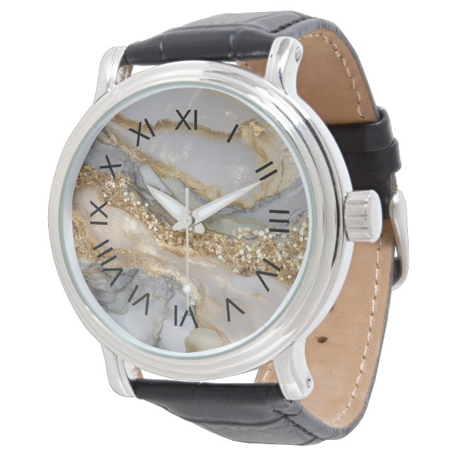 Montre Luxury Gold & White Flowing Marble (Incliné)