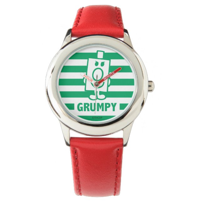 Montre M. Grumpy | Grin escarpé et rayures vertes (devant)