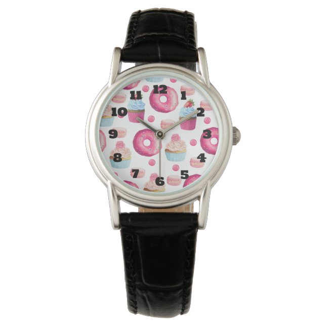 Montre Macarons À Bain Et Motif À Cupcake En Aquarelle (devant)