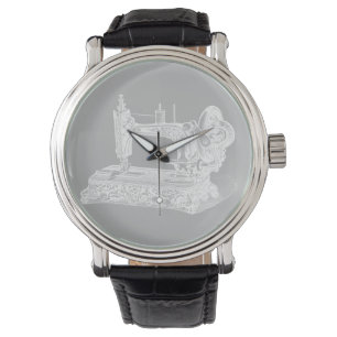 Montre Machine à coudre vintage - gris blanc de rétros