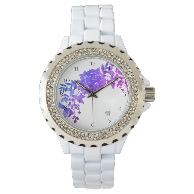 Montre *~* Magenta Purple Blue Hydrangea Floral (devant)