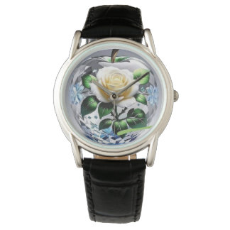 Montre Magnifique conception de logo d'une fleur de rose 
