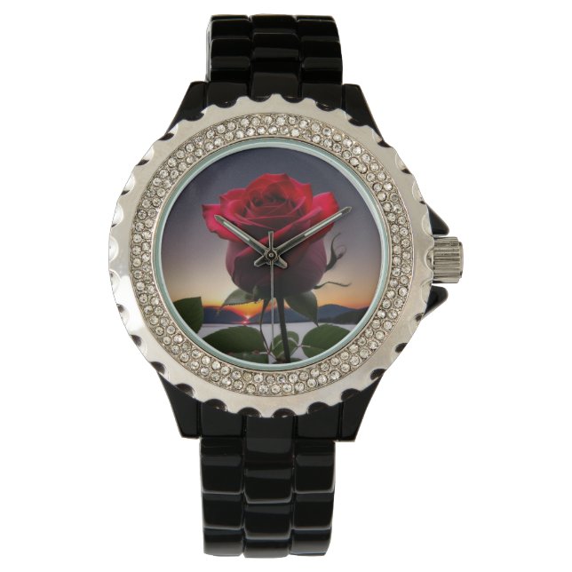 Montre Magnifique Rose Bud & Sunset Custom Design Watch (devant)