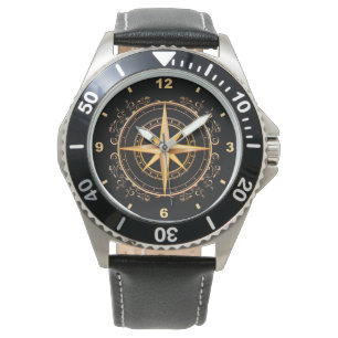 Montre Magnifique Unique Or & Compass Noir Antique ~