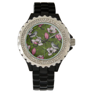 Montre Magnolia en floraison et oiseau de tireur 2
