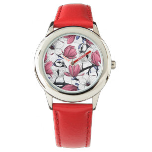 Montre Magnolia rose et métis bleu