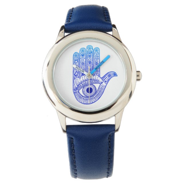 Montre Main de Hamsa bleu / Défense des yeux mal / Main d (devant)