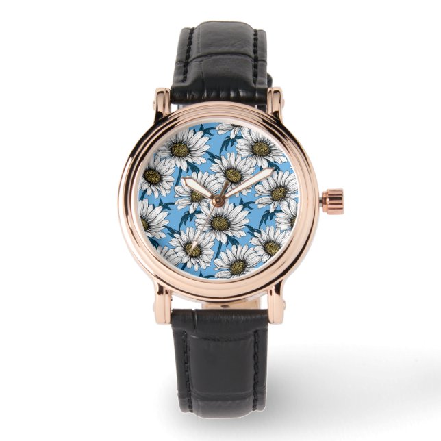 Montre Maisonnettes, fleurs sauvages sur bleu (Recto)