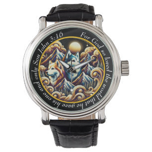 Montre Majestueuse Loup John 3:16 Paysage Sauvage 