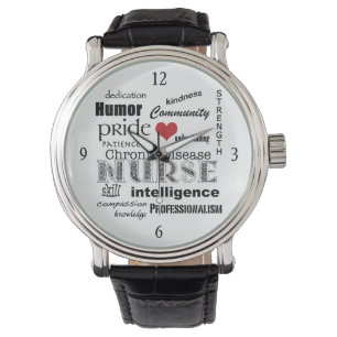 Montre Maladie chronique Infirmière-Mot Cloud+Coeur rouge