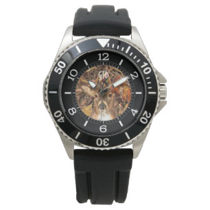 Montre Mâle de monogramme dans des cerfs communs de queu