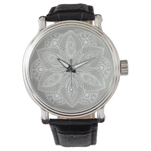 Montre Mandala blanc exotique sur Arrière - plan gris