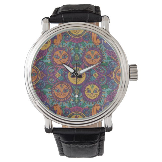 Montre Mandala Cat Art Watch (devant)