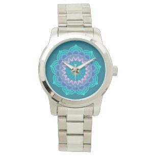 Montre Mandala Coloré sur Fond Bleu