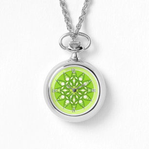 Montre Mandala motif dans les tons vert citron