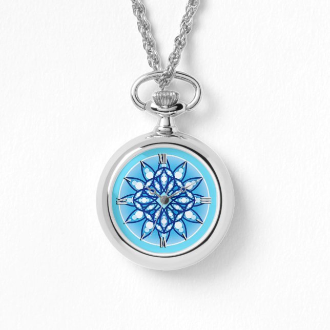 Montre Mandala motif en bleu turquoise, cobalt & blanc (Recto)