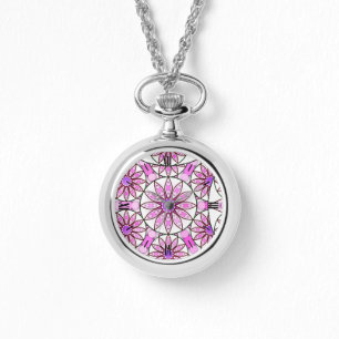 Montre Mandala, motif, lavande, rose, rose chaud, blanc