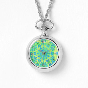 Montre Mandala motif, turquoise, bleu, vert citron