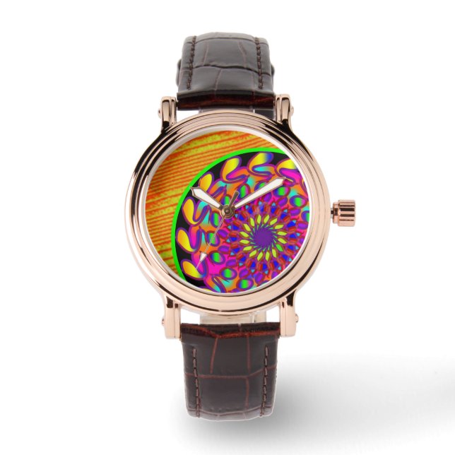 Montre Mandala orange et rose (Recto)