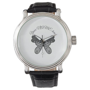 Montre Mandala papillon boho complexe noir et blanc A