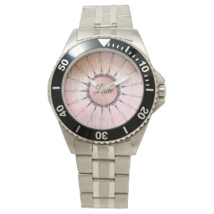 Montre Mandala vintage sur Peachy Pink Frosted Glass
