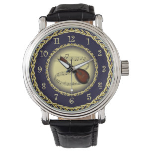 Montre Mandolin 01 ~ Scroll musical ~ Gold/Navy Blue ~