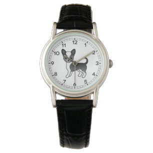 Montre Manteau lisse noir et blanc Chihuahua Cartoon Chig
