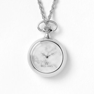 Montre Marbre blanc avec monogramme et nom personnalisés