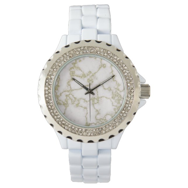 Montre Marbre blanc et or féminin élégant (devant)