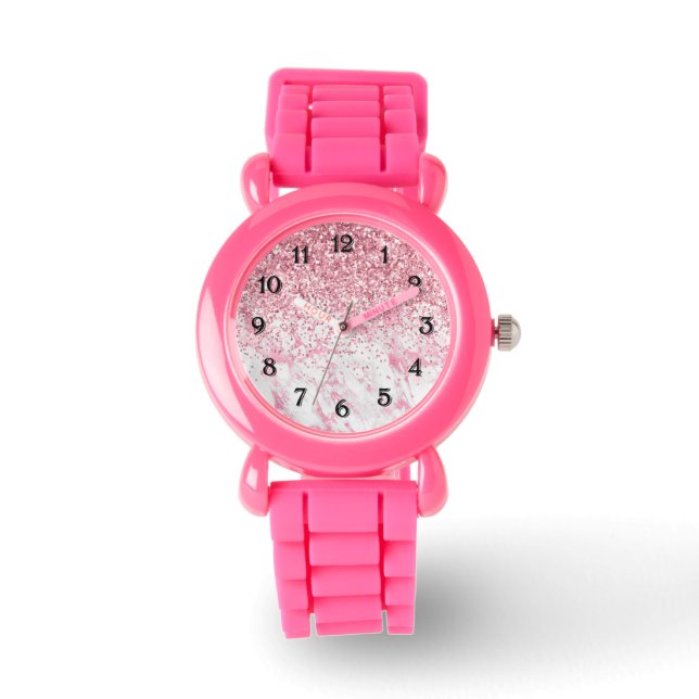 Montre Marbre blanc rose éclatant Parties scintillant (Recto)