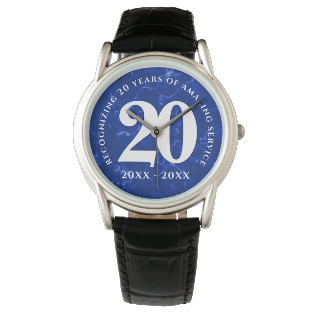 Montre Marbre Bleu Élégant 20 Anniversaire du travail (devant)