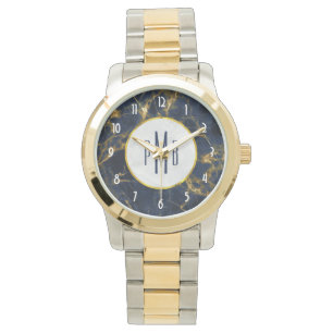 Montre Marbre bleu marine et or Marbre moderne Monogramme