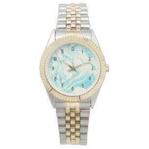 Montre Marbre cool design en Turquoise et Crème