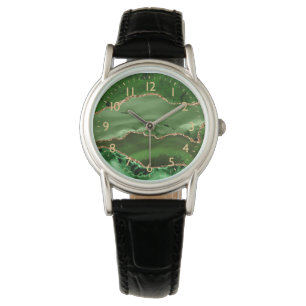Montre Marbre d'agate vert et paillettes d'or faux