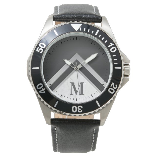 Montre Marbre d'argent noir personnalisé géométrique (devant)