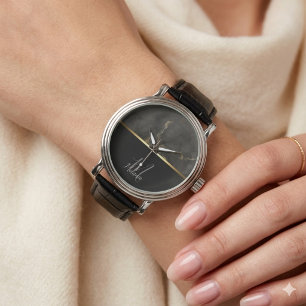 Montre Marbre noir monogramme paillettes dorées