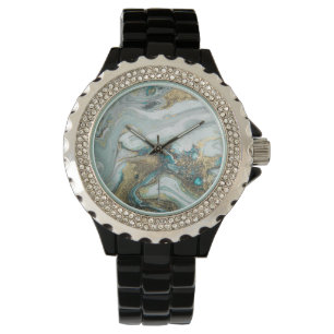 MONTRE MARBRE OPAL BLEU SPARKLE BLACK BAND WATT