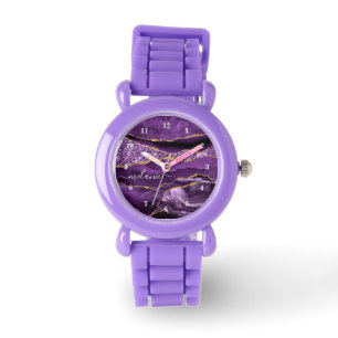 Montre Marbre Parties scintillant or violet Nom personnal