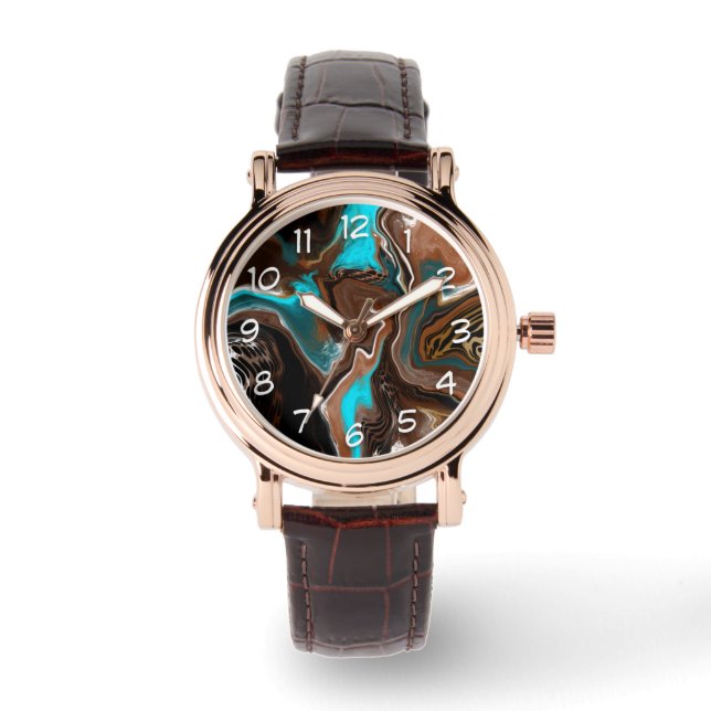 Montre Marbre Turquoise Brown et bleu (Recto)