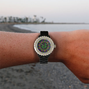 Montre Mardi Gras Fleur de Lis Motif Monogramme personnal