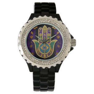 Montre Mardi Gras Gold violet vert Hamsas Art