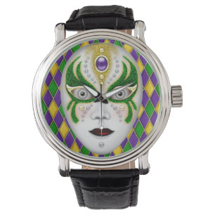 Montre Mardi Gras Masque sur Arlequin Arrière - plan