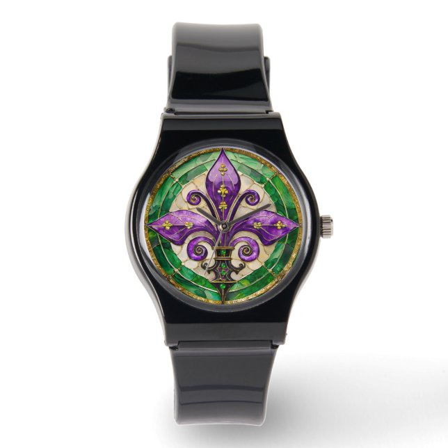 Montre Mardi Gras Vitrail Fleur de lis (Recto)