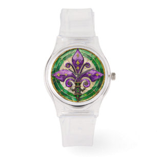 Montre Mardi Gras Vitrail Fleur de lis